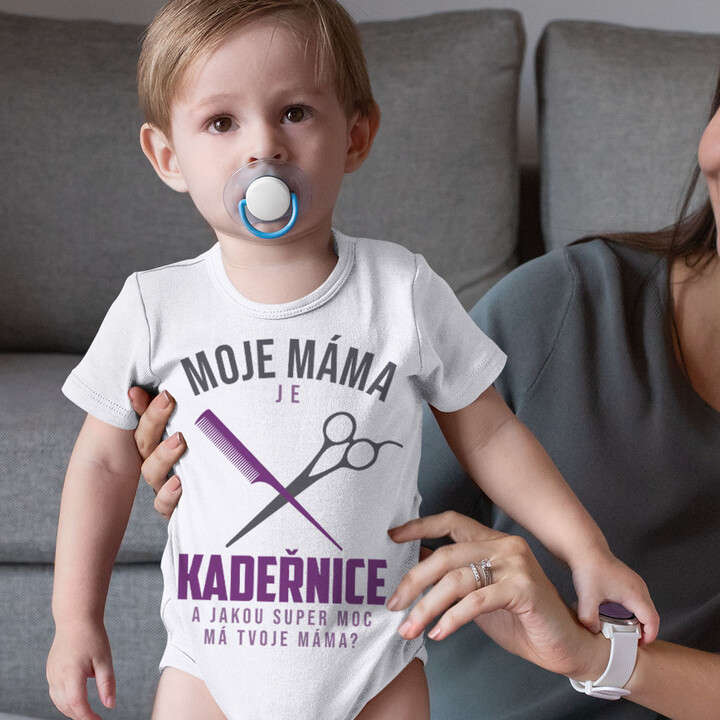 Moje máma je kadeřnice - a jakou super moc má Tvoje máma? - dětské body s potiskem