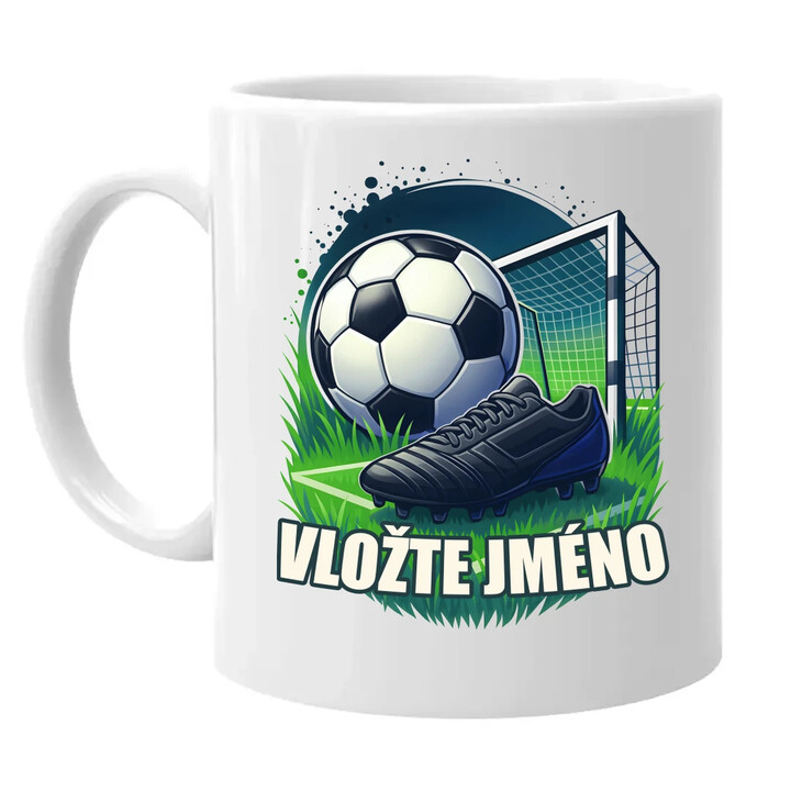 Fotbal (jméno) - míč a hřiště - hrnek s potiskem - personalizovaný produkt