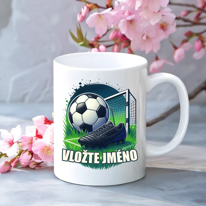 Fotbal (jméno) - míč a hřiště - hrnek s potiskem - personalizovaný produkt
