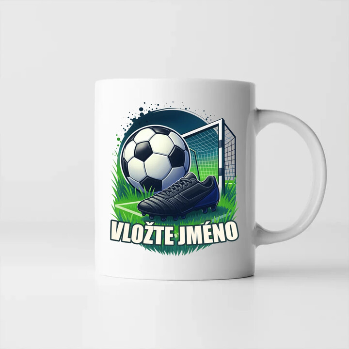 Fotbal (jméno) - míč a hřiště - hrnek s potiskem - personalizovaný produkt