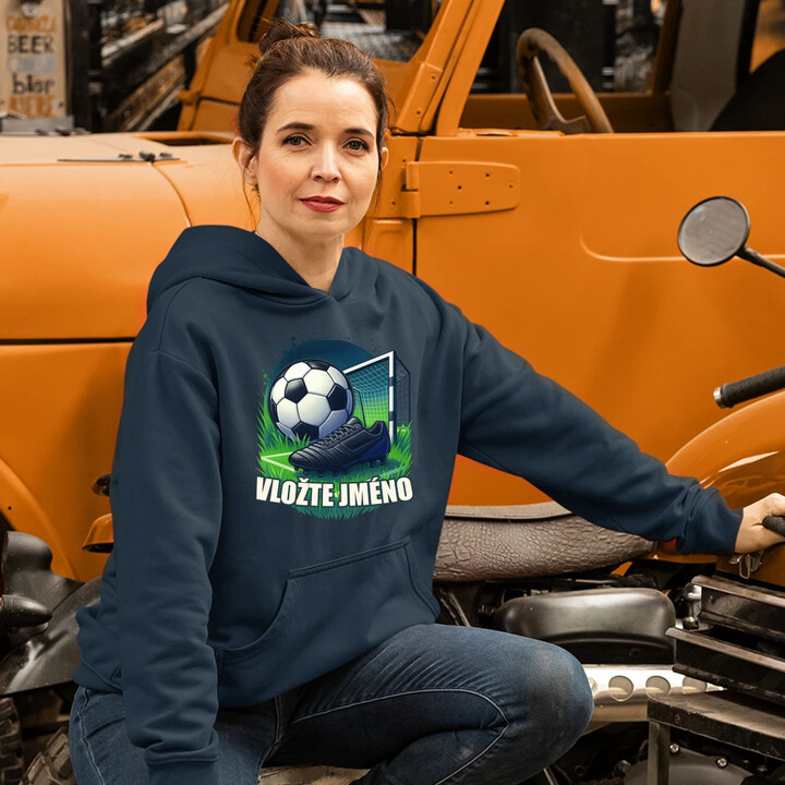 Fotbal (jméno) - míč a hřiště - dámská mikina s potiskem - personalizovaný produkt