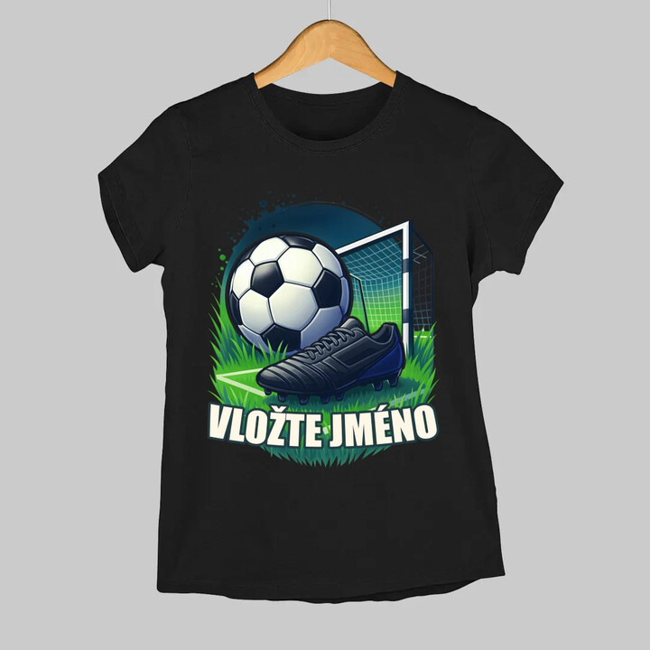 Fotbal (jméno) - míč a hřiště  - dámské tričko s potiskem - personalizovaný produkt