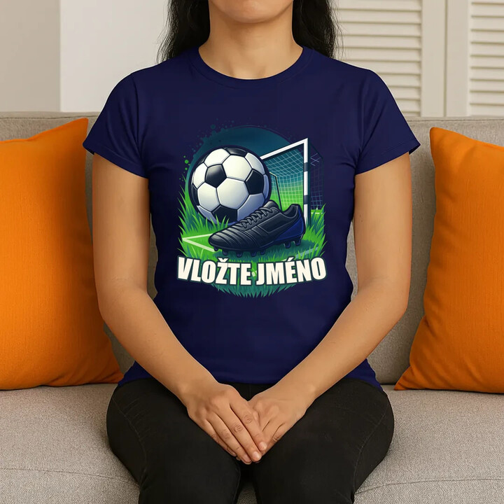 Fotbal (jméno) - míč a hřiště  - dámské tričko s potiskem - personalizovaný produkt