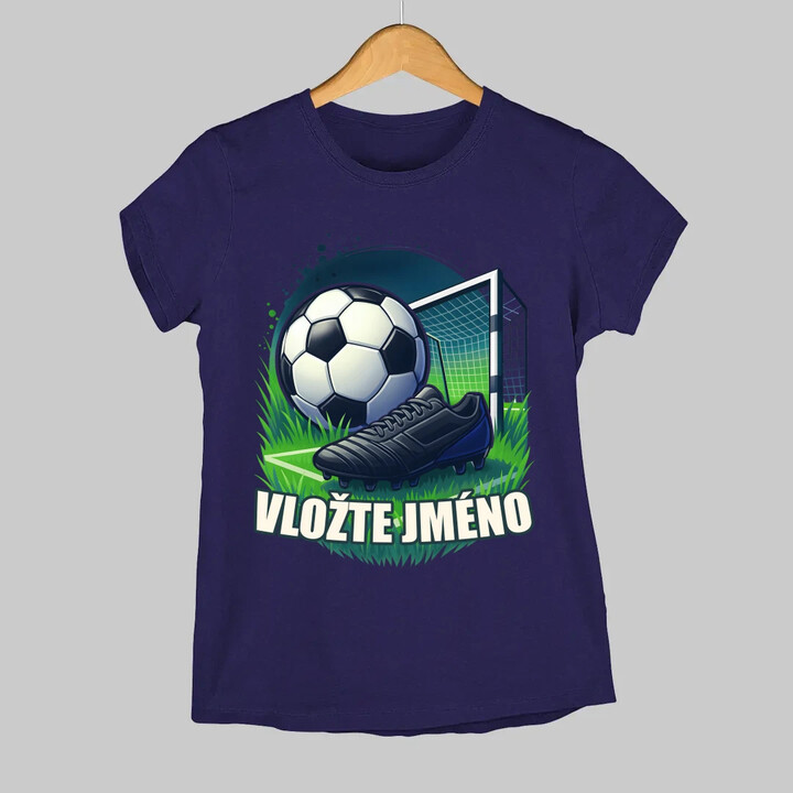 Fotbal (jméno) - míč a hřiště  - dámské tričko s potiskem - personalizovaný produkt