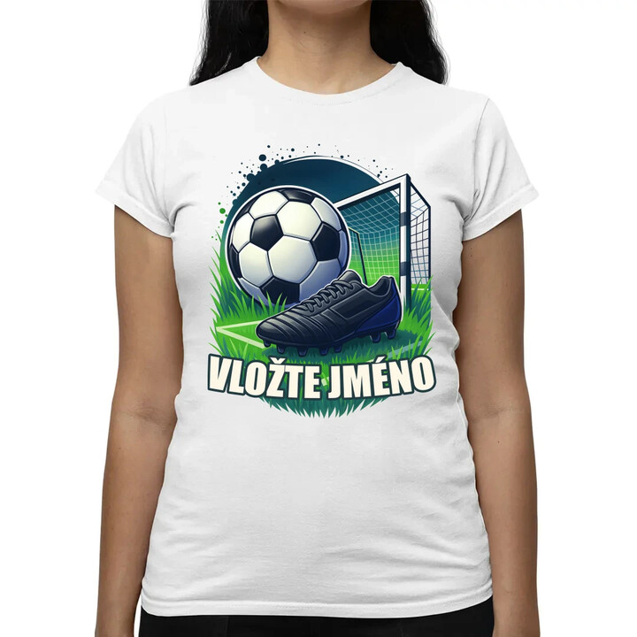 Fotbal (jméno) - míč a hřiště  - dámské tričko s potiskem - personalizovaný produkt