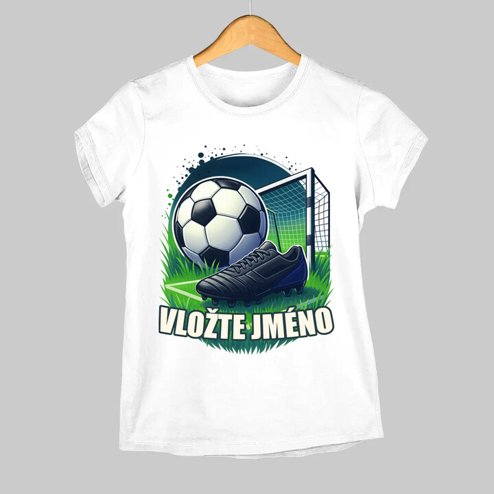 Fotbal (jméno) - míč a hřiště  - dámské tričko s potiskem - personalizovaný produkt