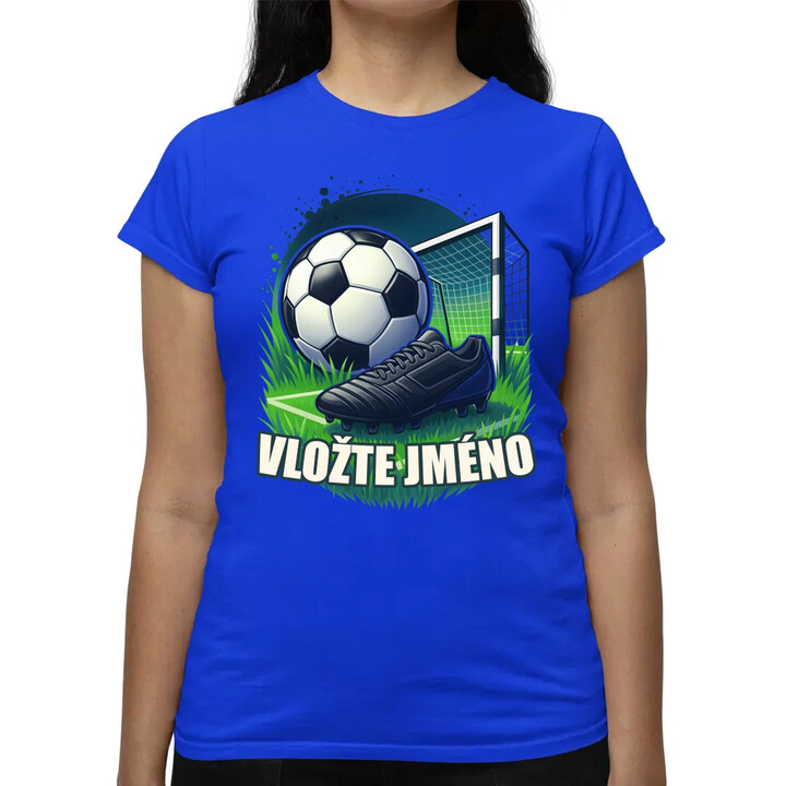 Fotbal (jméno) - míč a hřiště  - dámské tričko s potiskem - personalizovaný produkt