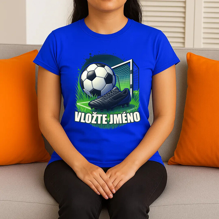Fotbal (jméno) - míč a hřiště  - dámské tričko s potiskem - personalizovaný produkt
