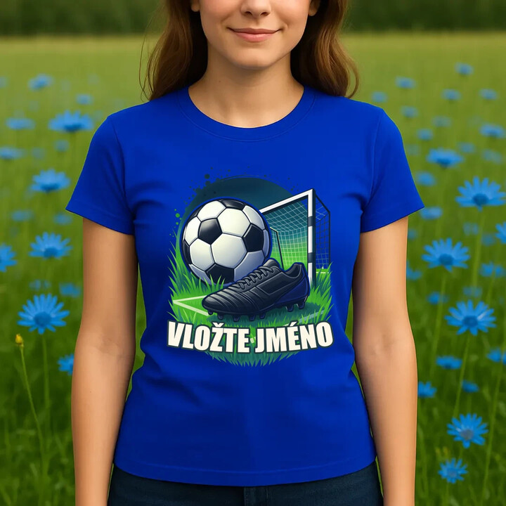 Fotbal (jméno) - míč a hřiště  - dámské tričko s potiskem - personalizovaný produkt