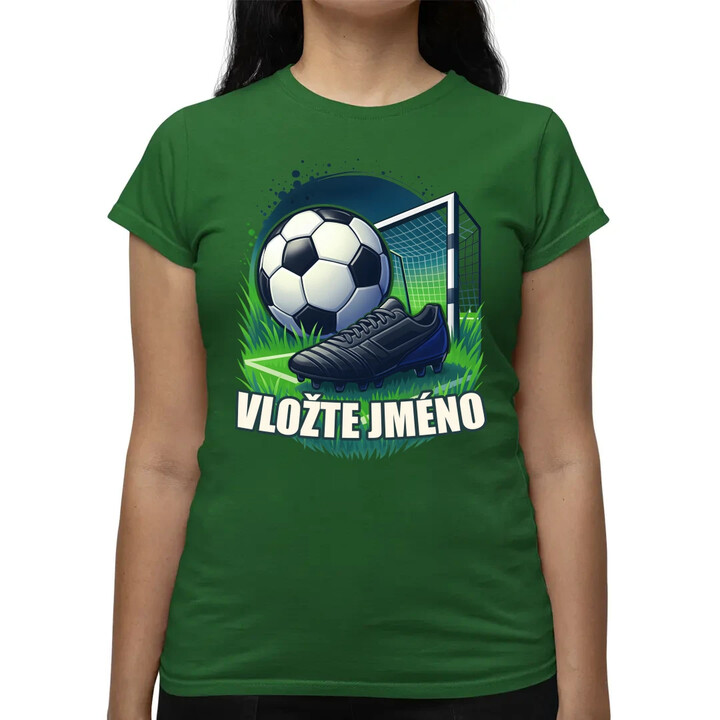 Fotbal (jméno) - míč a hřiště  - dámské tričko s potiskem - personalizovaný produkt