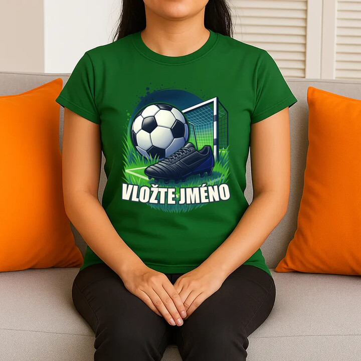 Fotbal (jméno) - míč a hřiště  - dámské tričko s potiskem - personalizovaný produkt