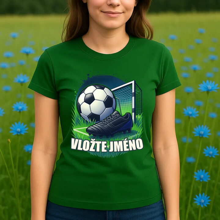 Fotbal (jméno) - míč a hřiště  - dámské tričko s potiskem - personalizovaný produkt