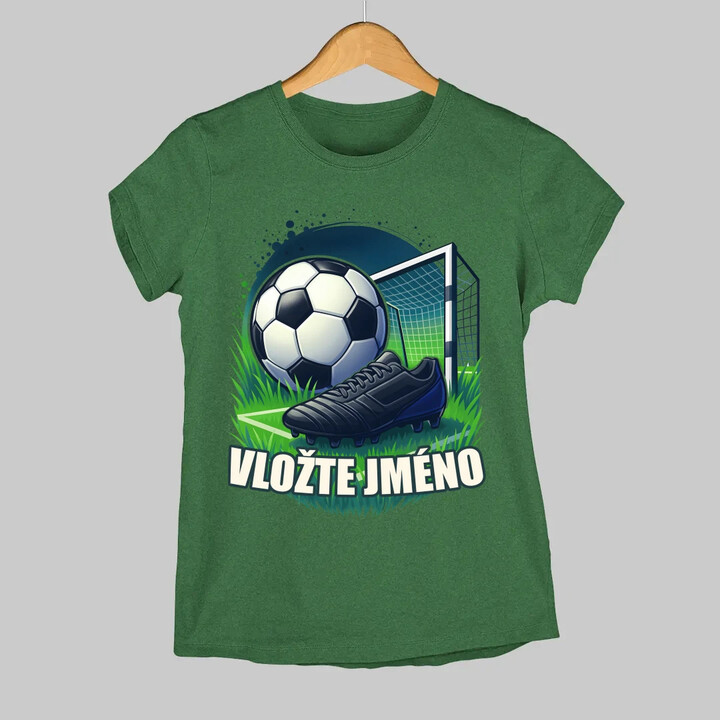 Fotbal (jméno) - míč a hřiště  - dámské tričko s potiskem - personalizovaný produkt