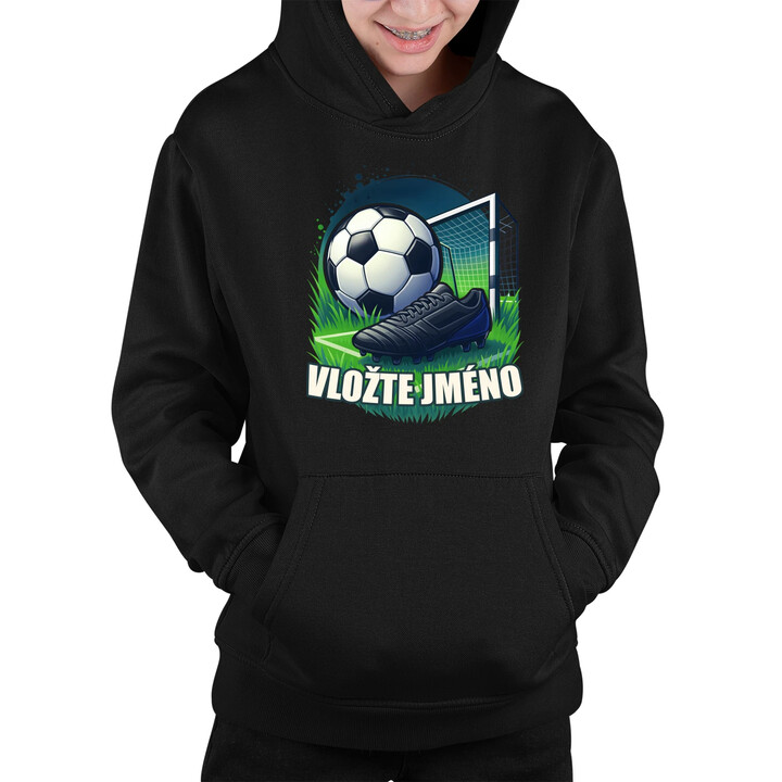 Fotbal (jméno) - míč a hřiště - dětská mikina s kapucí - personalizovaný produkt