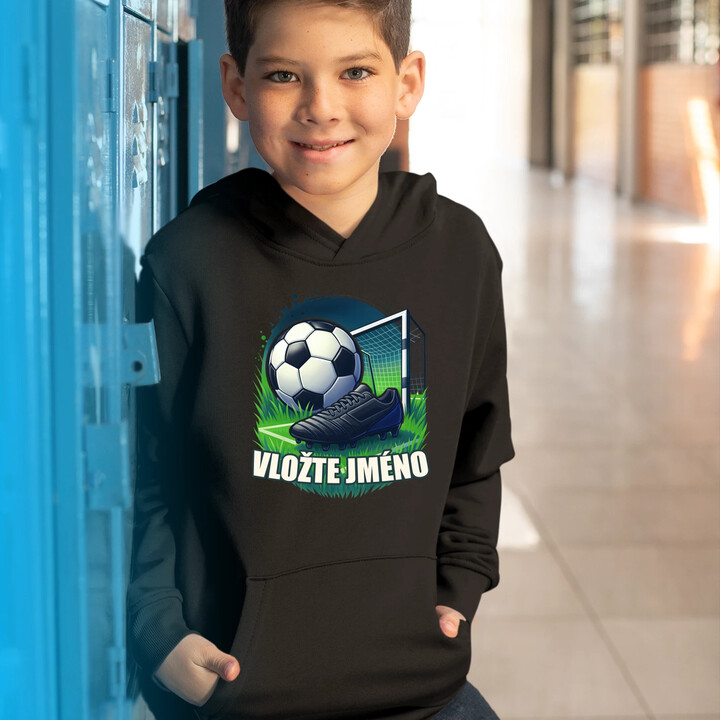 Fotbal (jméno) - míč a hřiště - dětská mikina s kapucí - personalizovaný produkt