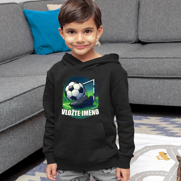 Fotbal (jméno) - míč a hřiště - dětská mikina s kapucí - personalizovaný produkt