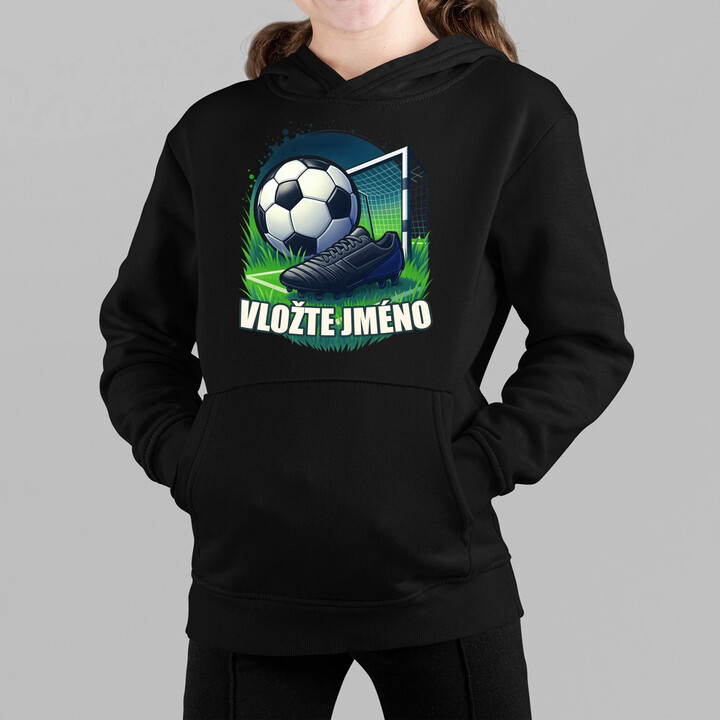 Fotbal (jméno) - míč a hřiště - dětská mikina s kapucí - personalizovaný produkt