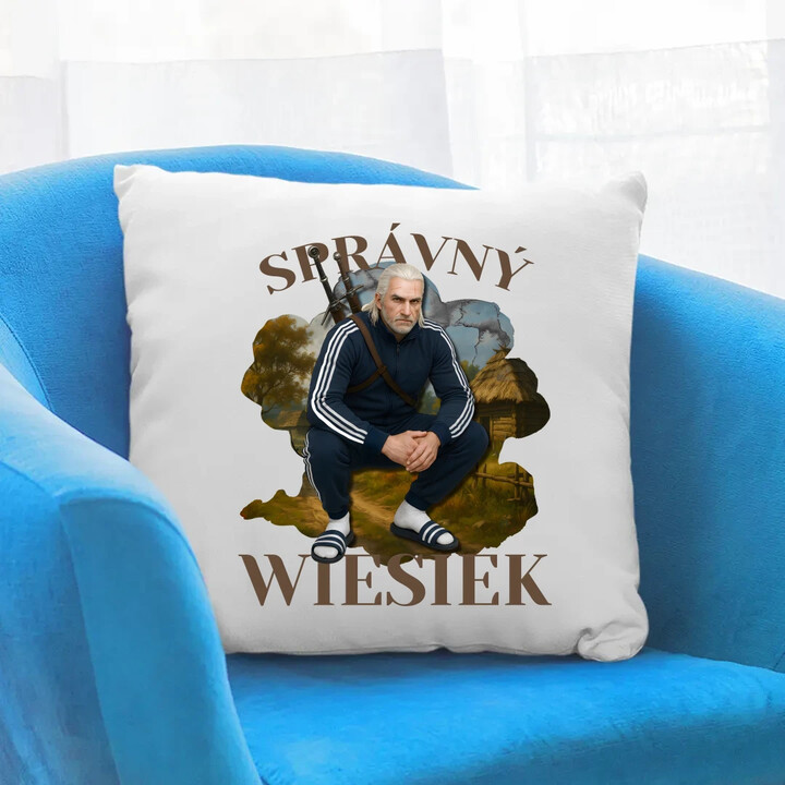 Správný Wiesiek - Geralt v teplákové soupravě - polštář s potiskem
