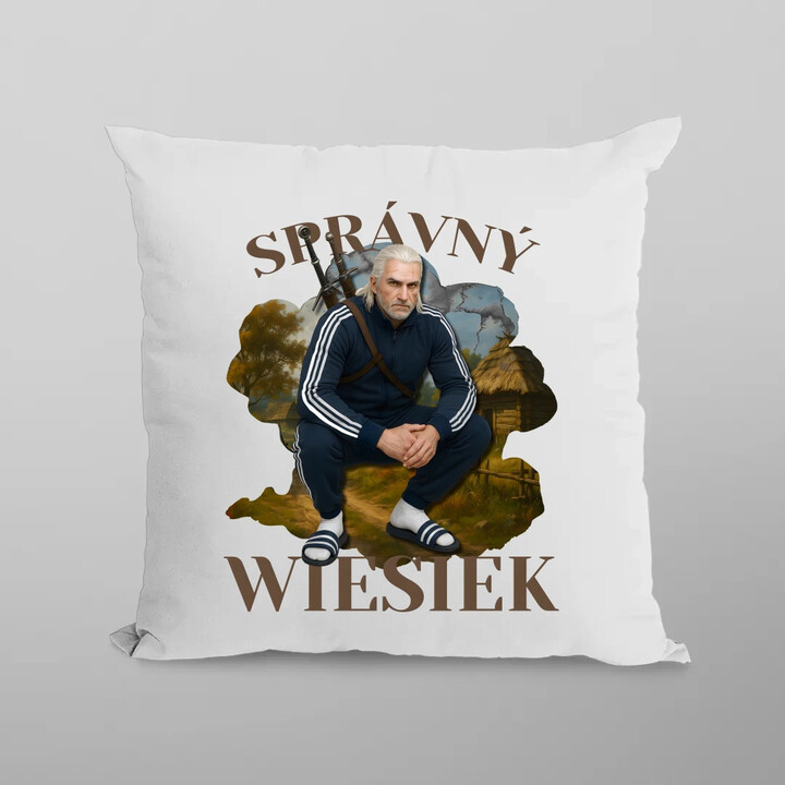 Správný Wiesiek - Geralt v teplákové soupravě - polštář s potiskem