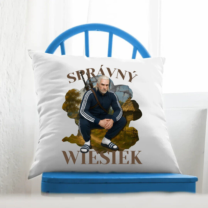 Správný Wiesiek - Geralt v teplákové soupravě - polštář s potiskem