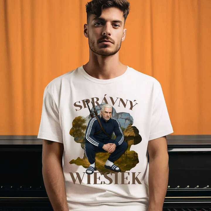 Správný Wiesiek - Geralt v teplákové soupravě - pánské tričko s potiskem