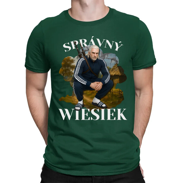 Správný Wiesiek - Geralt v teplákové soupravě - pánské tričko s potiskem
