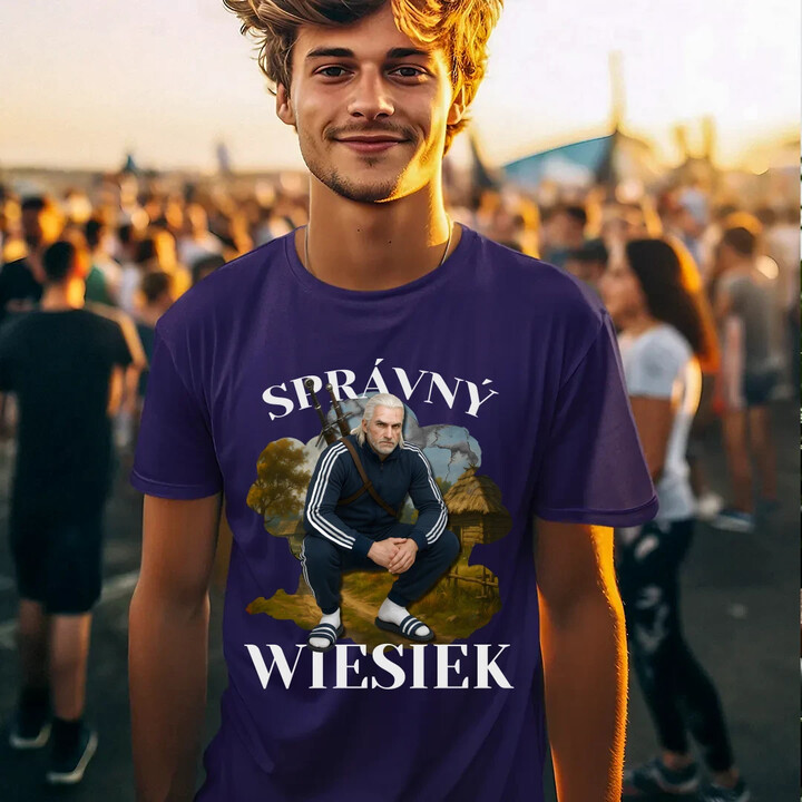 Správný Wiesiek - Geralt v teplákové soupravě - pánské tričko s potiskem