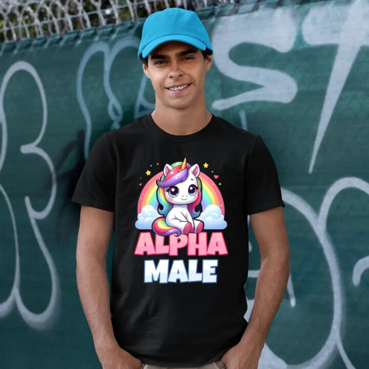 Alpha male - jednorožec s duhou - pánské tričko s potiskem