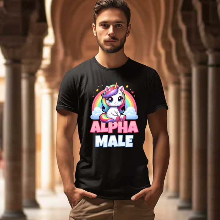 Alpha male - jednorožec s duhou - pánské tričko s potiskem