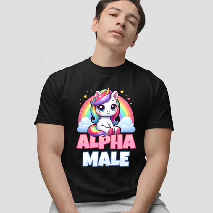 Alpha male - jednorožec s duhou - pánské tričko s potiskem