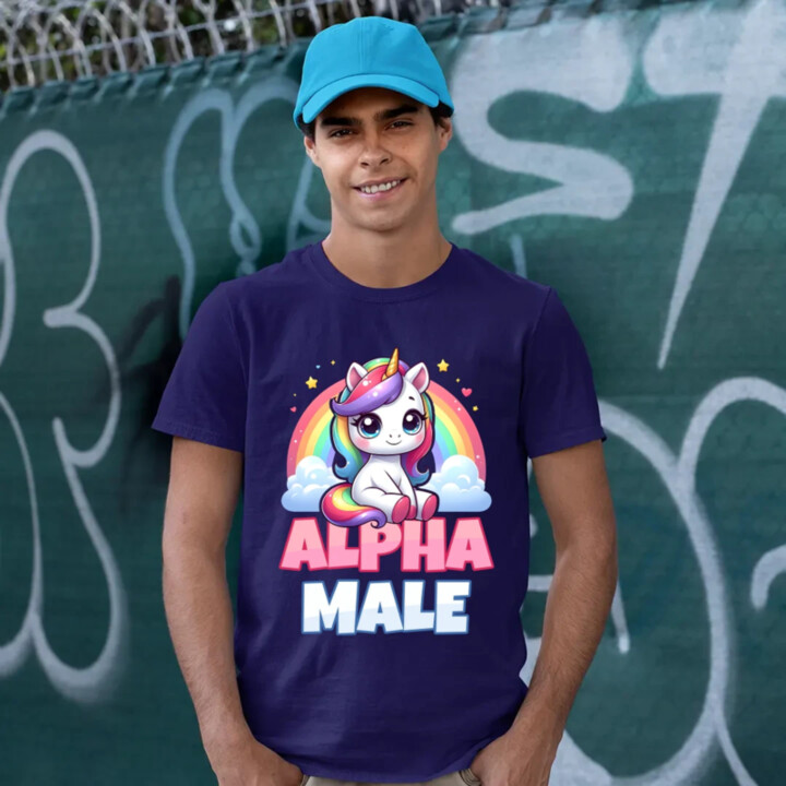 Alpha male - jednorožec s duhou - pánské tričko s potiskem