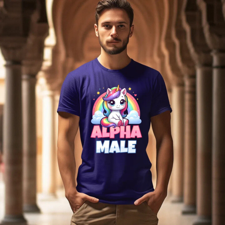 Alpha male - jednorožec s duhou - pánské tričko s potiskem