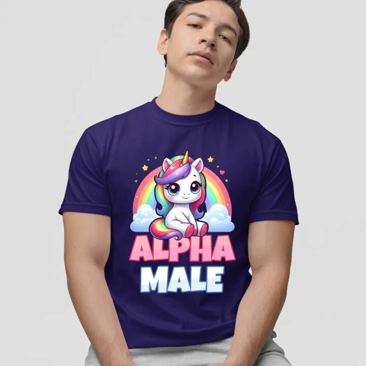 Alpha male - jednorožec s duhou - pánské tričko s potiskem
