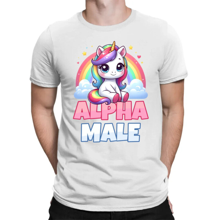 Alpha male - jednorožec s duhou - pánské tričko s potiskem