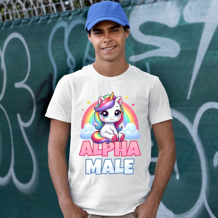 Alpha male - jednorožec s duhou - pánské tričko s potiskem