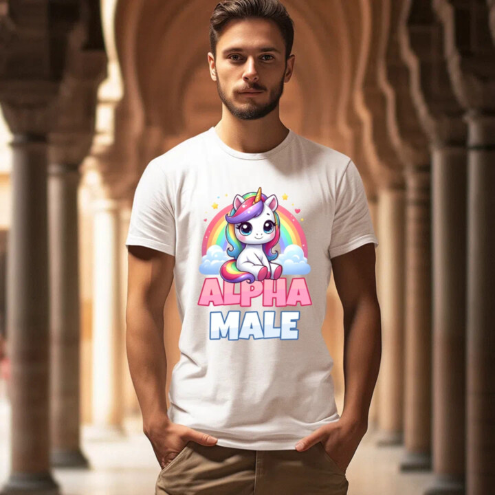 Alpha male - jednorožec s duhou - pánské tričko s potiskem