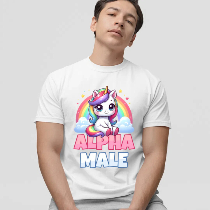 Alpha male - jednorožec s duhou - pánské tričko s potiskem