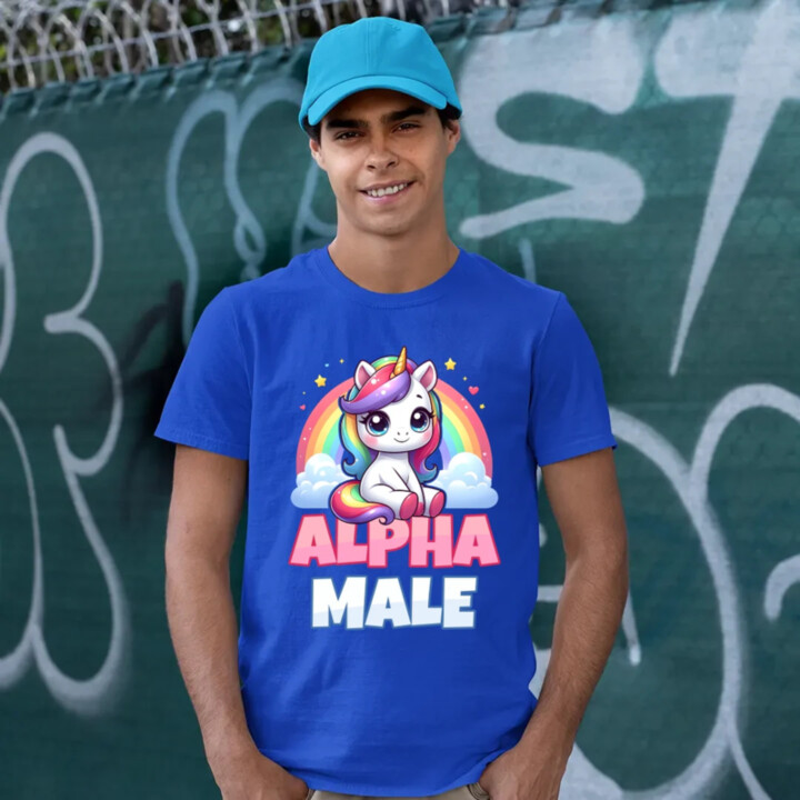 Alpha male - jednorožec s duhou - pánské tričko s potiskem