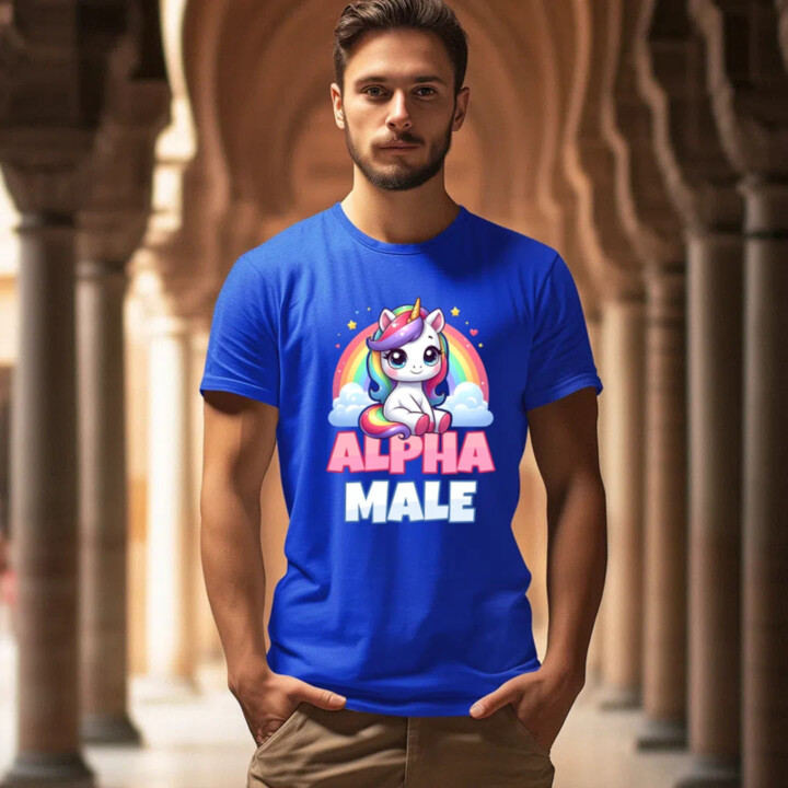 Alpha male - jednorožec s duhou - pánské tričko s potiskem