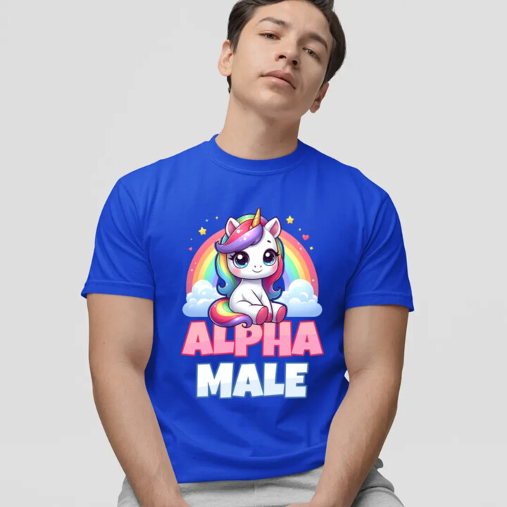 Alpha male - jednorožec s duhou - pánské tričko s potiskem