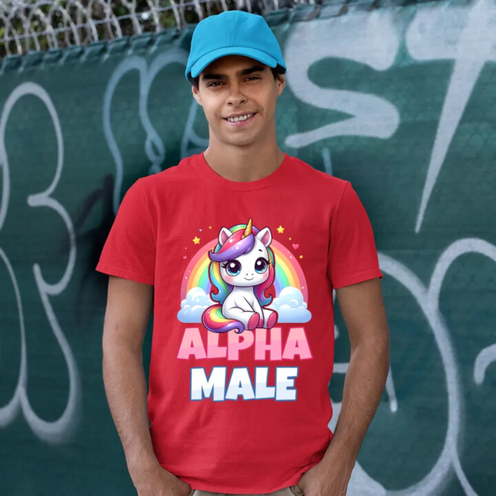 Alpha male - jednorožec s duhou - pánské tričko s potiskem