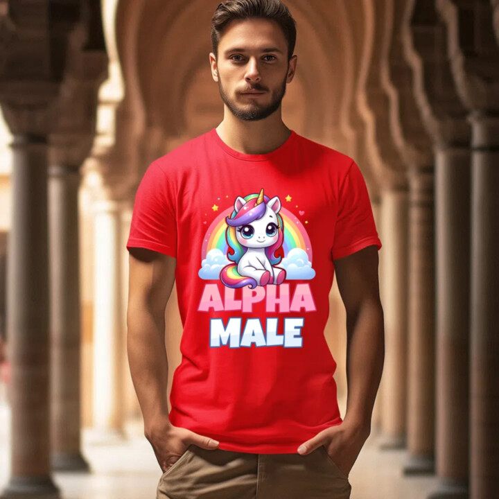 Alpha male - jednorožec s duhou - pánské tričko s potiskem