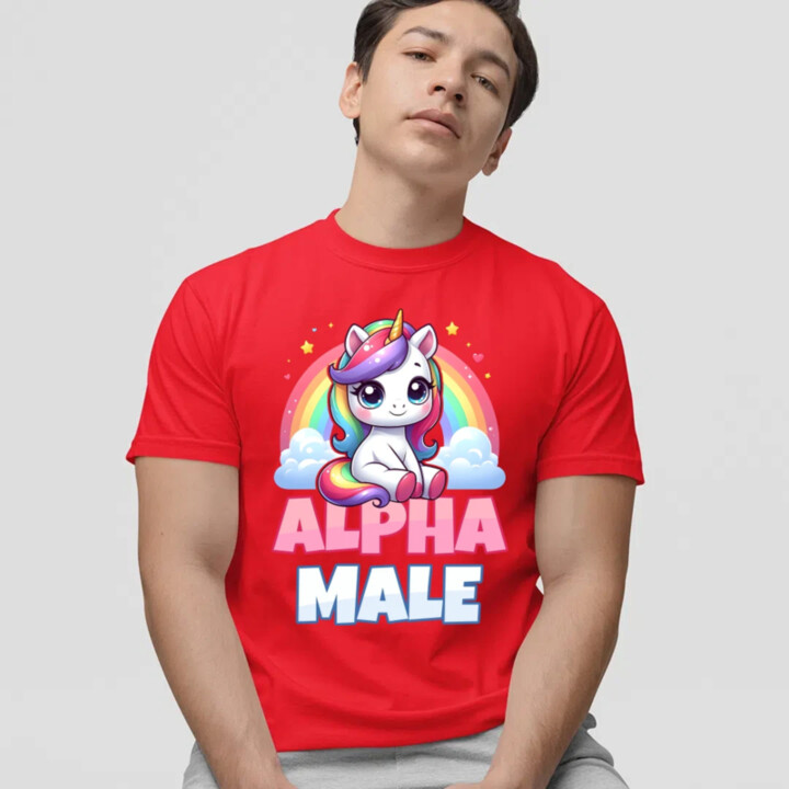 Alpha male - jednorožec s duhou - pánské tričko s potiskem