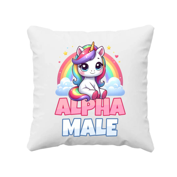 Alpha male - jednorožec s duhou - polštář s potiskem