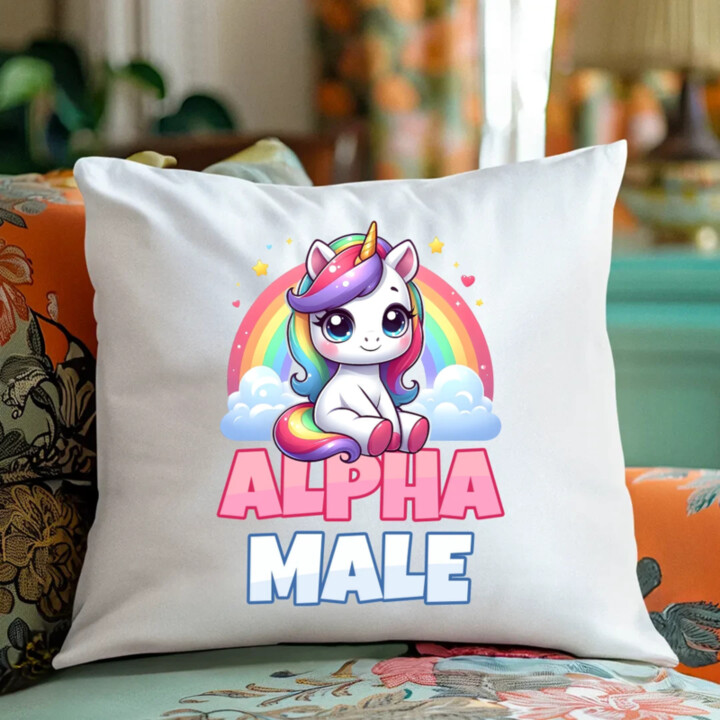 Alpha male - jednorožec s duhou - polštář s potiskem