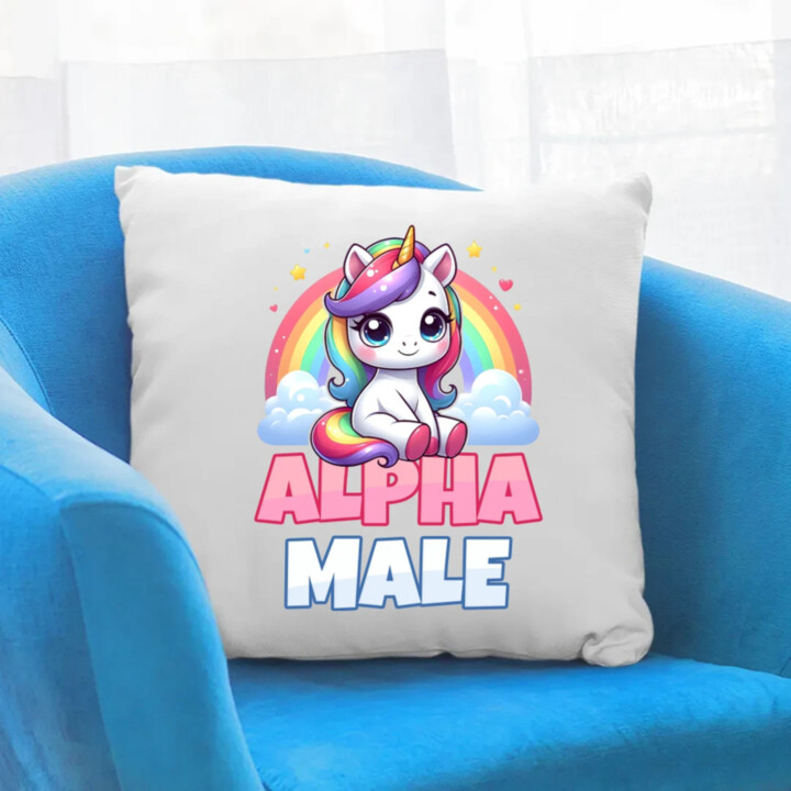 Alpha male - jednorožec s duhou - polštář s potiskem
