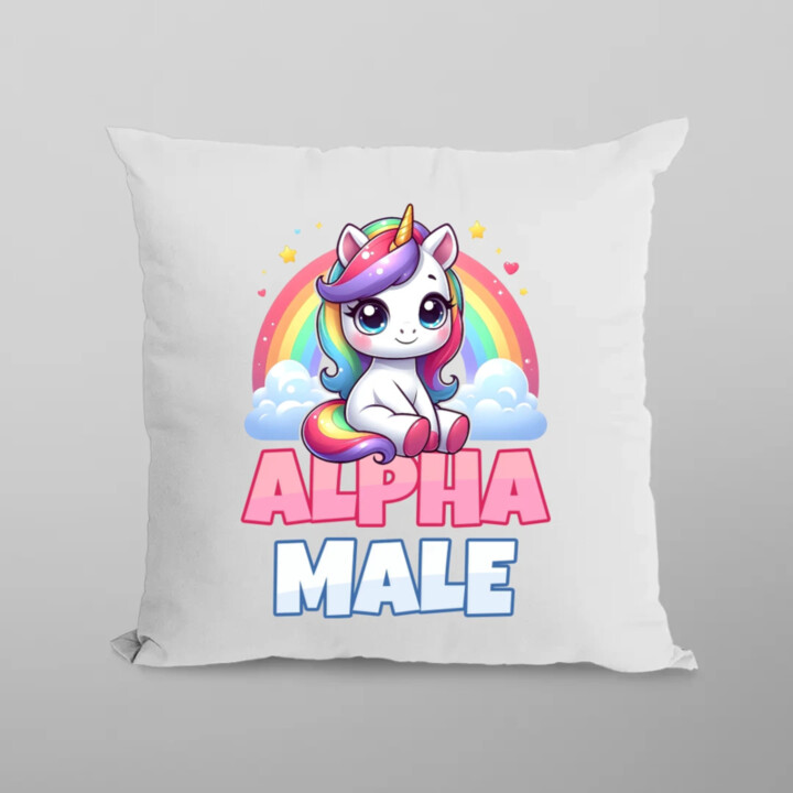 Alpha male - jednorožec s duhou - polštář s potiskem
