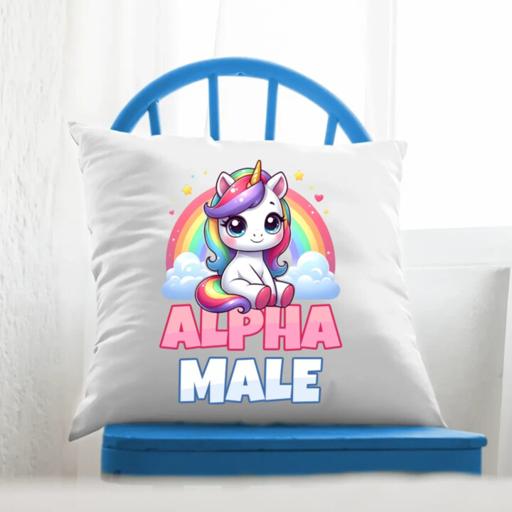 Alpha male - jednorožec s duhou - polštář s potiskem