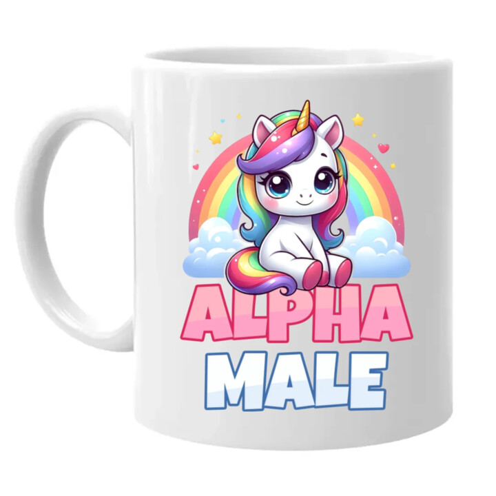Alpha male - jednorožec s duhou - hrnek s potiskem
