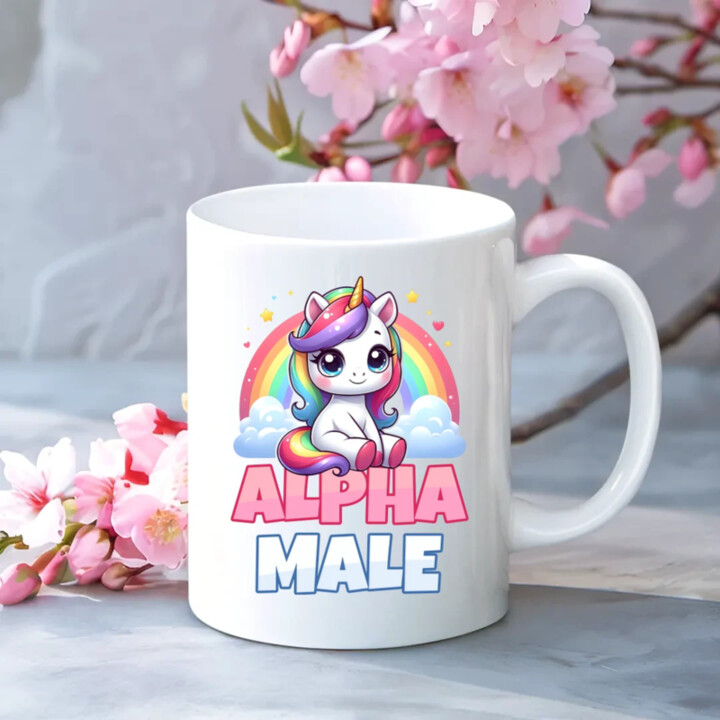 Alpha male - jednorožec s duhou - hrnek s potiskem